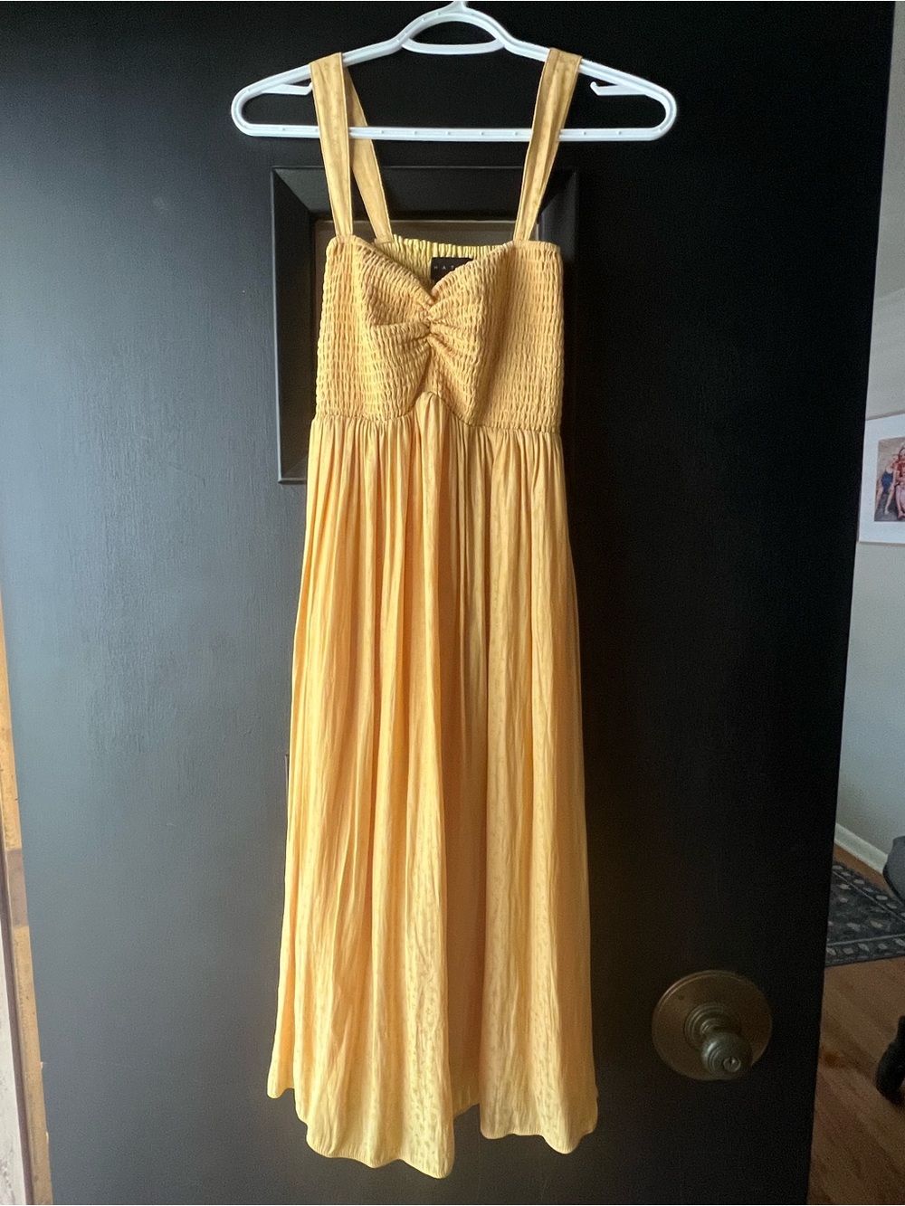 Hatch Yellow Smocked Midi Maternity Dress